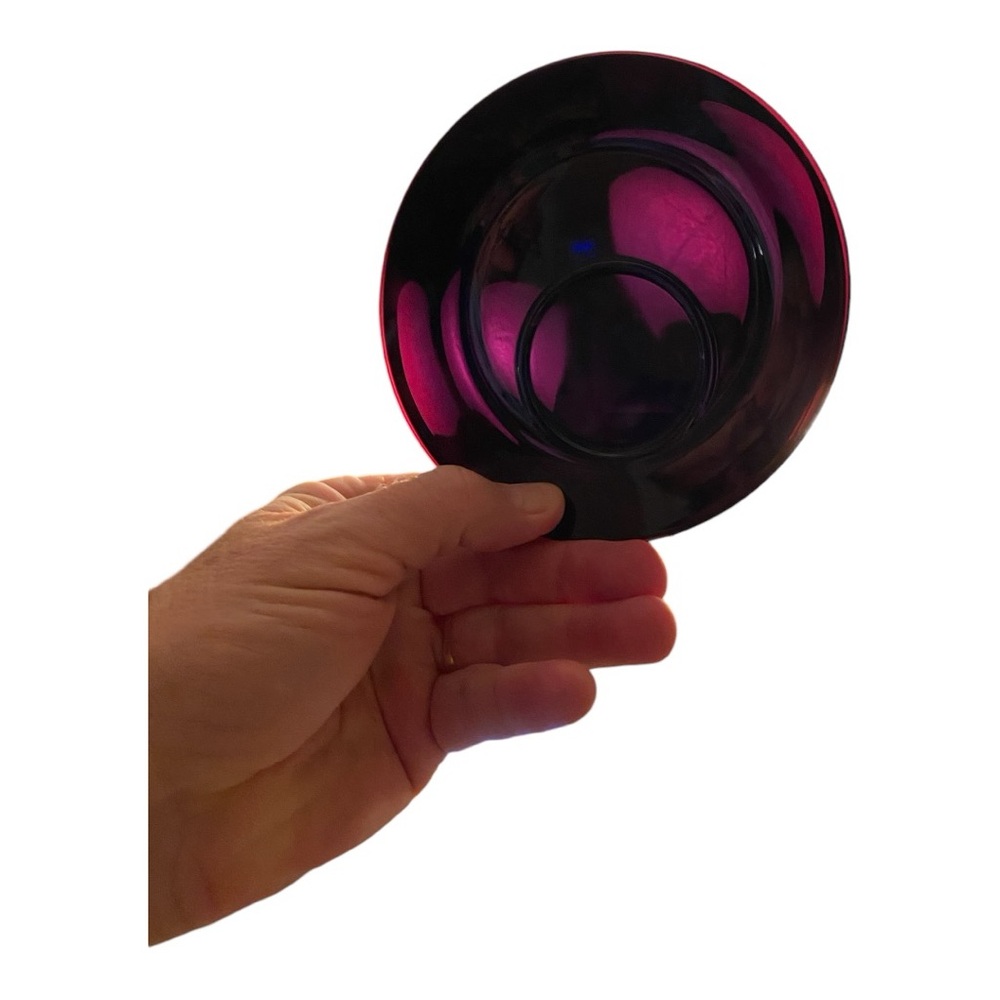 Vintage L.E. Smith Black Amethyst Glass Saucers Set of 4, Scalloped Mt Pleasant